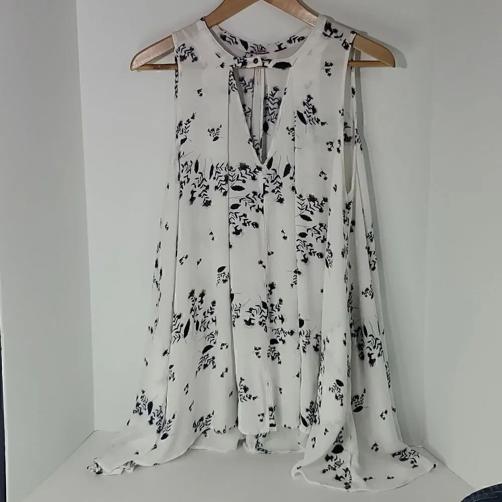 Free People Swing White Blue Floral Tunic Tank Dress Size S